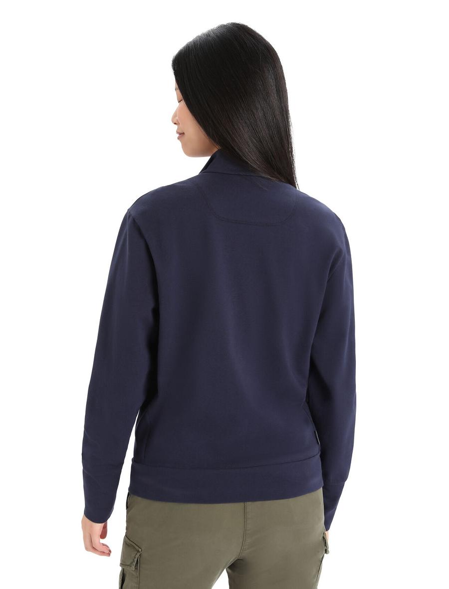 Sweat À Capuche Icebreaker Merino Central II Long Sleeve Zip Femme Bleu Marine | FR 1672ILHS